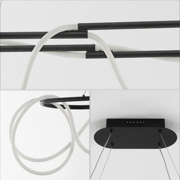 Lisette 59" Contemporary Minimalist 360 Adjustable Silicone Rope/Metal Dimmable Integrated LED Chandelier - JONATHAN Y